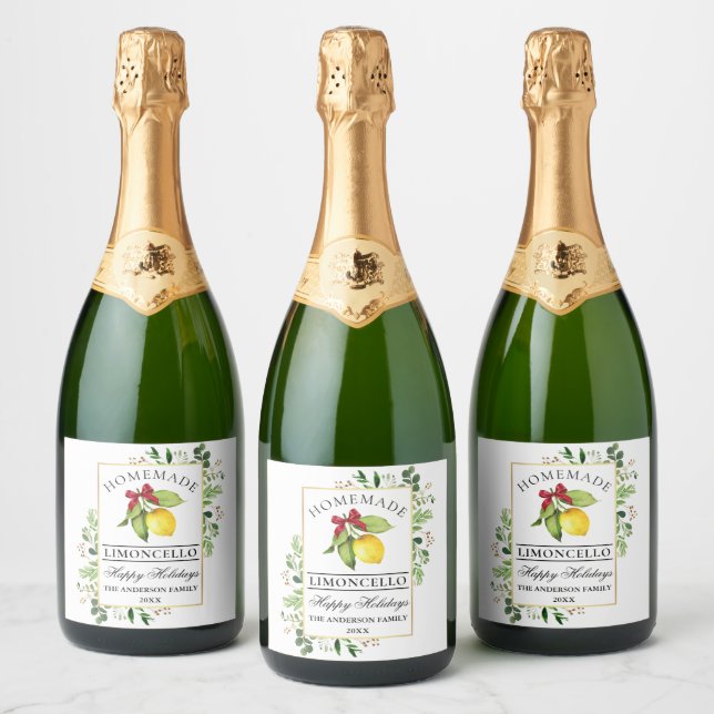 Étiquettes Pour Bouteilles De Vin Mousseux Limoncello Verdure Joyeuses Vacances Étiquettes de (Bouteilles)
