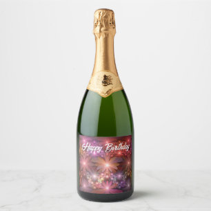 Étiquettes Pour Bouteilles De Vin Mousseux Lit De Fleurs Coloré Brillant Art Fractal Abstrait
