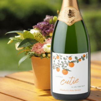 Étiquettes Pour Bouteilles De Vin Mousseux Little Cutie Orange Baby shower neutre de genre