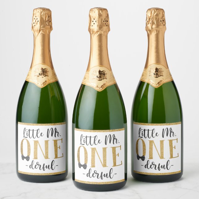 Étiquettes Pour Bouteilles De Vin Mousseux Little Mr One Derful 1er anniversaire (Bouteilles)