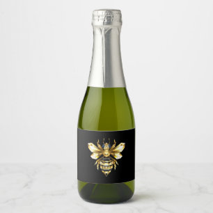 Étiquettes Pour Bouteilles De Vin Mousseux Logo Faux Gold Foil Bee Polygonal sur Noir