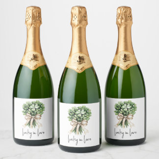 Étiquettes Pour Bouteilles De Vin Mousseux Lucky in Love Bridal Shower Clover Bouquet
