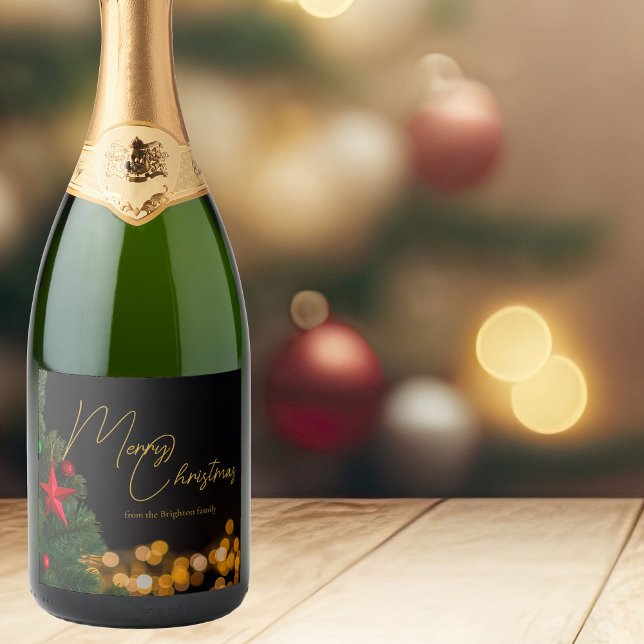 Étiquettes Pour Bouteilles De Vin Mousseux Lumières dorées Joyeux Noël moderne (Créateur téléchargé)