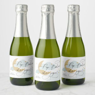 Étiquettes Pour Bouteilles De Vin Mousseux Lune et étoiles Script bleu Pop It When She Pops