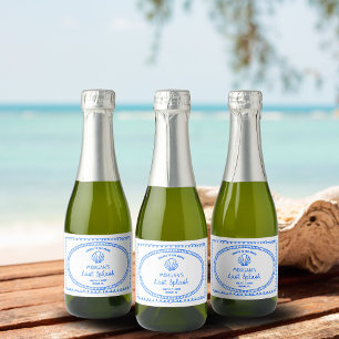 Étiquettes Pour Bouteilles De Vin Mousseux Main bleue dessinée à la main pour enterrement de