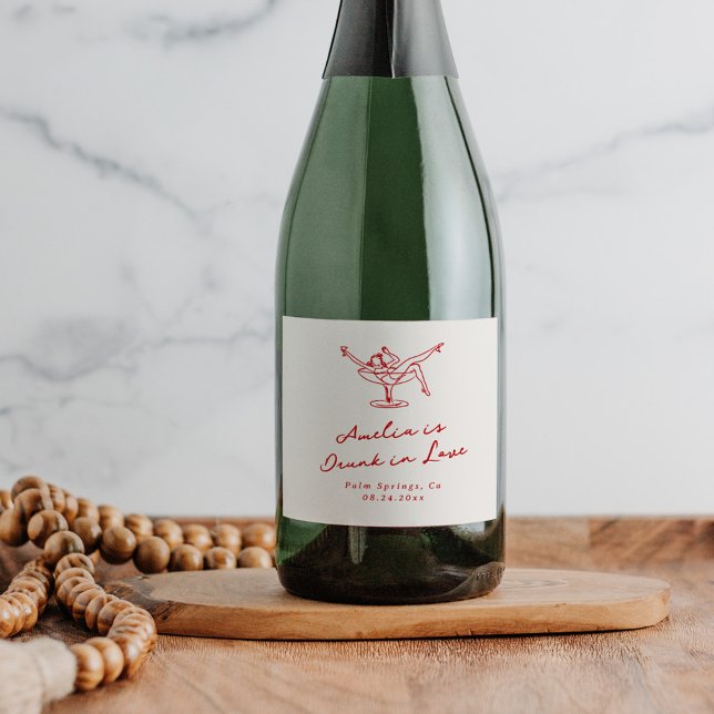 Étiquettes Pour Bouteilles De Vin Mousseux Main Whimsical tiré Bachelorette rouge (Créateur téléchargé)