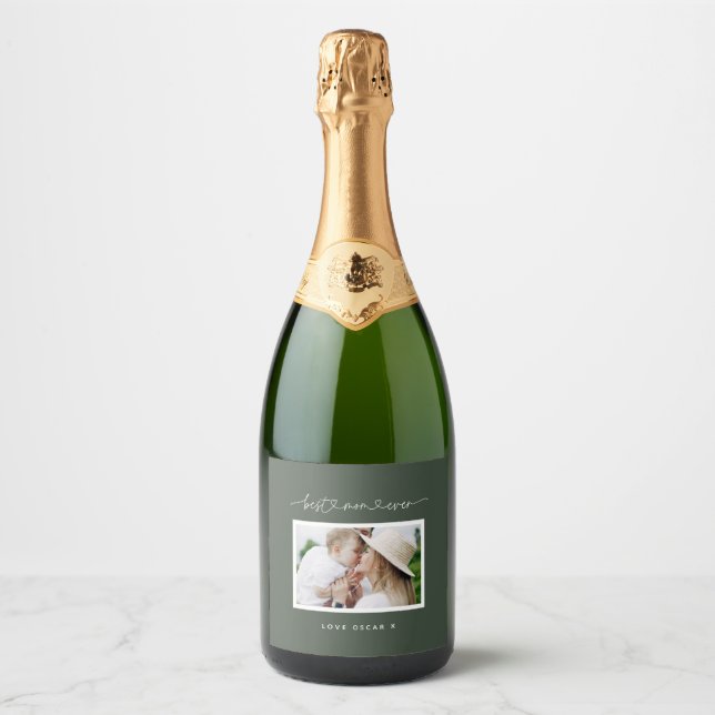 Étiquettes Pour Bouteilles De Vin Mousseux Maman mignon script moderne cadeau photo (Devant)
