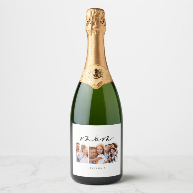 Étiquettes Pour Bouteilles De Vin Mousseux maman mignonne script moderne multi photo cadeau (Devant)