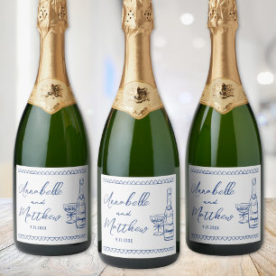 Étiquettes Pour Bouteilles De Vin Mousseux Mariage à main de Champagne bleu