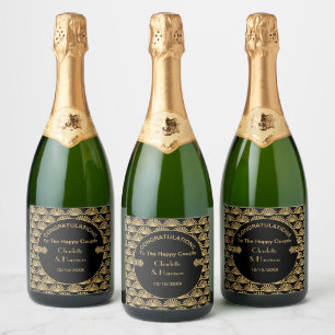 Étiquettes Pour Bouteilles De Vin Mousseux Mariage Art Déco Classy Black Gold