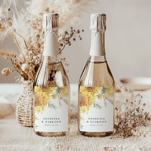 Étiquettes Pour Bouteilles De Vin Mousseux Mariage au Tournesol de Fin d'Été