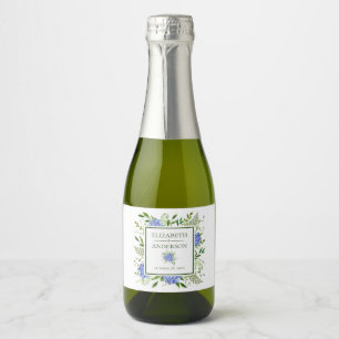 Étiquettes Pour Bouteilles De Vin Mousseux Mariage aux Hortensias Bleus