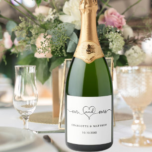 Étiquettes Pour Bouteilles De Vin Mousseux Mariage blanc m. mme heart script