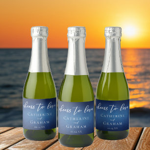 Étiquettes Pour Bouteilles De Vin Mousseux Mariage bleu moderne Chefs personnalisés pour aime
