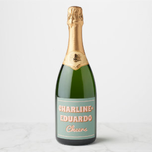 Étiquettes Pour Bouteilles De Vin Mousseux Mariage bleu rose super coloré