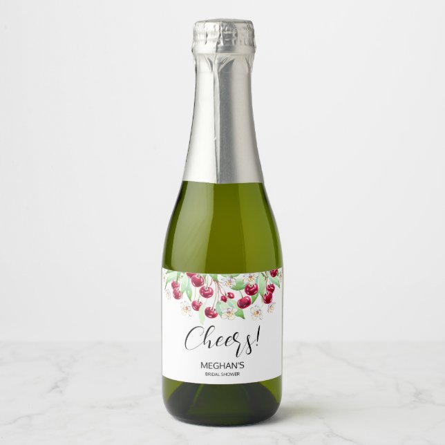 Étiquettes Pour Bouteilles De Vin Mousseux Mariage Cerise Much  (Devant)