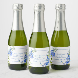Étiquettes Pour Bouteilles De Vin Mousseux Mariage d'aquarelle bleu de fleurs de delphinium