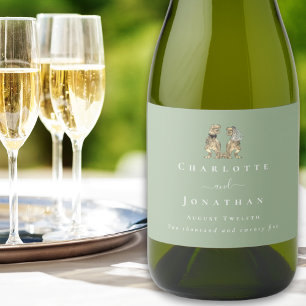 Étiquettes Pour Bouteilles De Vin Mousseux Mariage de Dinosaures Sage Vert & Blanc Sur Mesure