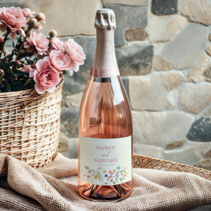 Étiquettes Pour Bouteilles De Vin Mousseux Mariage de jardin floral de fleurs sauvages