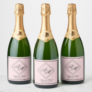 Étiquettes Pour Bouteilles De Vin Mousseux Mariage de monogramme géométrique rose simple mode