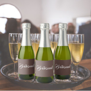 Étiquettes Pour Bouteilles De Vin Mousseux Mariage de script stylisé Taupe