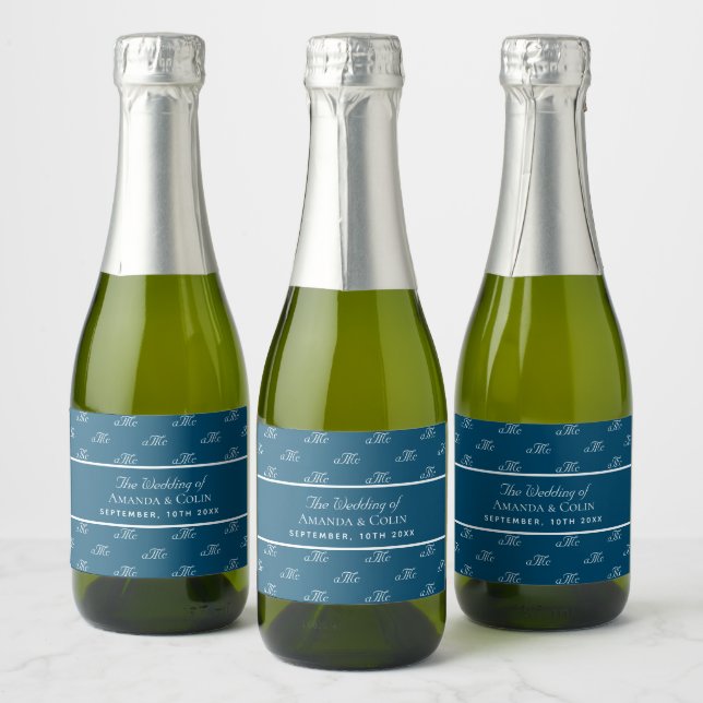 Étiquettes Pour Bouteilles De Vin Mousseux Mariage des initiales du couple de monogrammes ble (Bouteilles)