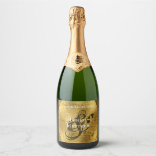 Étiquettes Pour Bouteilles De Vin Mousseux Mariage doré vintage