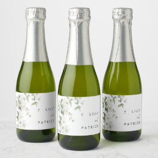 Étiquettes Pour Bouteilles De Vin Mousseux Mariage Élégant aux Fleurs Sauvages Botaniques