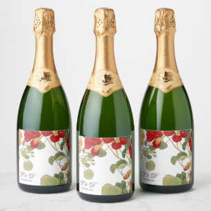 Étiquettes Pour Bouteilles De Vin Mousseux Mariage élégant Floral Orange Personnalisé