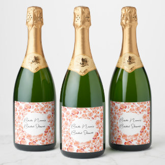 Étiquettes Pour Bouteilles De Vin Mousseux Mariage Élégant Imprimé Floral Orange