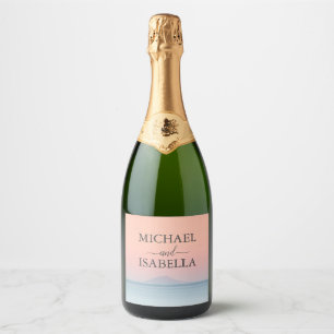 Étiquettes Pour Bouteilles De Vin Mousseux Mariage en bord de mer sous le soleil couchant