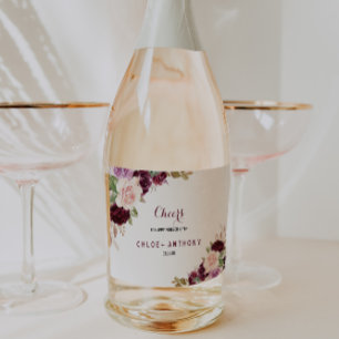 Étiquettes Pour Bouteilles De Vin Mousseux Mariage floral bleu vert Bourgogne