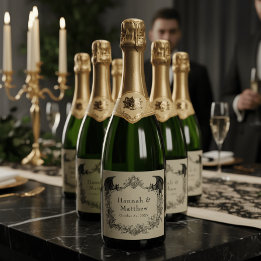 Étiquettes Pour Bouteilles De Vin Mousseux Mariage gothique vintage noir toile marron chauve-