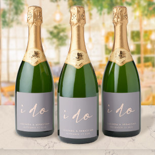Étiquettes Pour Bouteilles De Vin Mousseux Mariage Jour Moderne Élégant Script I Do Grey