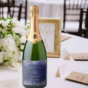 Étiquettes Pour Bouteilles De Vin Mousseux Mariage marine bleu argent parties scintillant mar