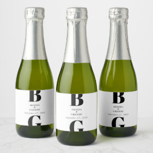 Étiquettes Pour Bouteilles De Vin Mousseux Mariage minimaliste moderne noir et blanc