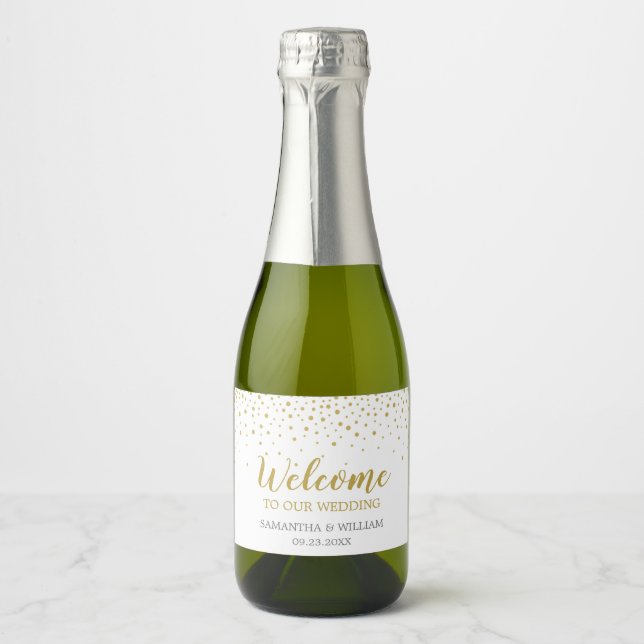 Étiquettes Pour Bouteilles De Vin Mousseux Mariage moderne Elegant Gold Confetti Bienvenue (Devant)