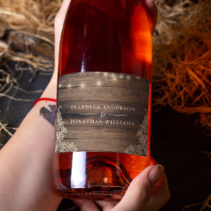 Étiquettes Pour Bouteilles De Vin Mousseux Mariage ou Baby Shower Rustique Bois & Dentelle po