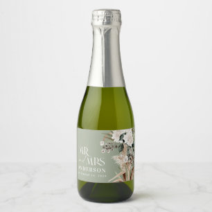Étiquettes Pour Bouteilles De Vin Mousseux Mariage pampas eucalyptus moderne m et mme party
