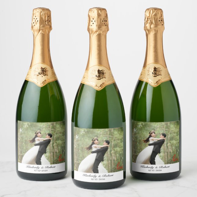 Étiquettes Pour Bouteilles De Vin Mousseux Mariage photo d'amour personnalisé (Bouteilles)
