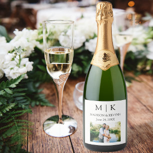 Étiquettes Pour Bouteilles De Vin Mousseux Mariage photo de monogramme minimaliste moderne
