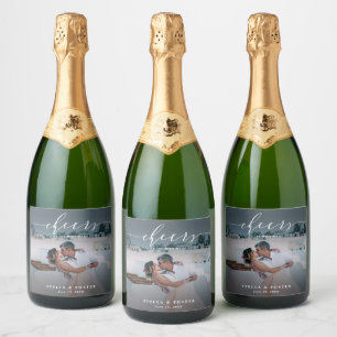 Étiquettes Pour Bouteilles De Vin Mousseux Mariage photo Sparkli de script blanc élégant
