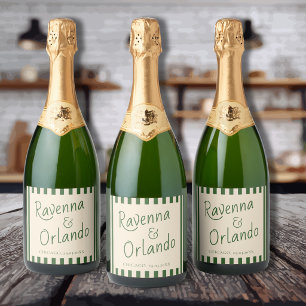 Étiquettes Pour Bouteilles De Vin Mousseux Mariage Rétro Minimaliste Rayures Vert Bouteille