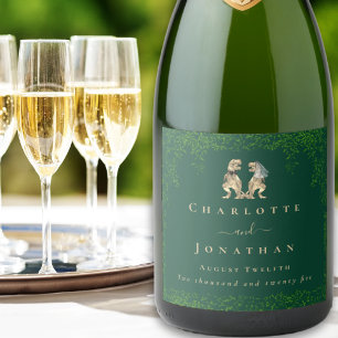 Étiquettes Pour Bouteilles De Vin Mousseux Mariage sur le thème des dinosaures Vert foncé