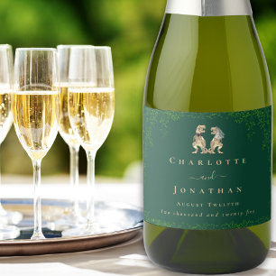 Étiquettes Pour Bouteilles De Vin Mousseux Mariage sur le thème des dinosaures Vert foncé