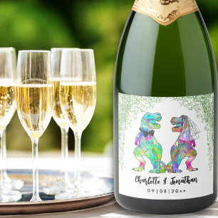 Étiquettes Pour Bouteilles De Vin Mousseux Mariage sur mesure thème dinosaure coloré