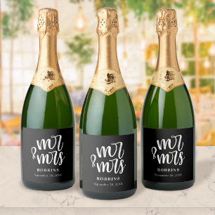 Étiquettes Pour Bouteilles De Vin Mousseux Mariage Typographie Moderne Minimaliste Script