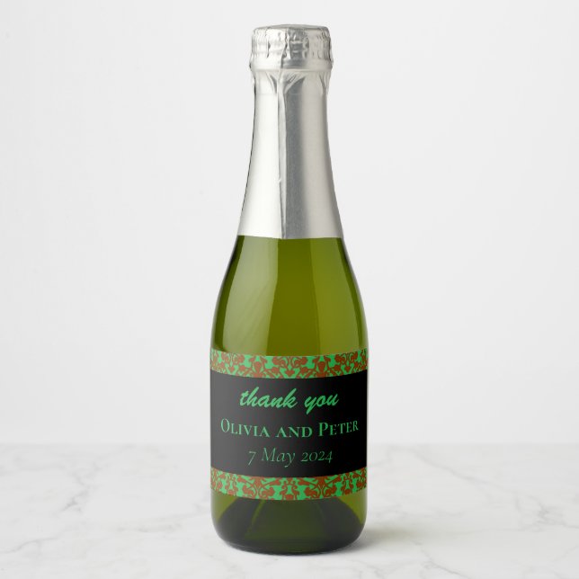 Étiquettes Pour Bouteilles De Vin Mousseux mariage vert Brown modèle damé (Devant)