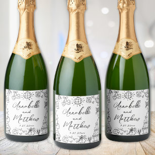 Étiquettes Pour Bouteilles De Vin Mousseux Mariage Whimsical tiré à la main