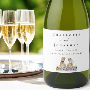 Étiquettes Pour Bouteilles De Vin Mousseux Mariés Dinosaures sur mesure pour mariage